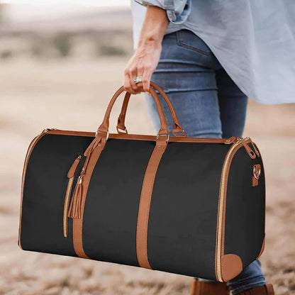 High Capacity Folding Travel Duffle – Waterproof Bag That Unfolds to Hang Clothes