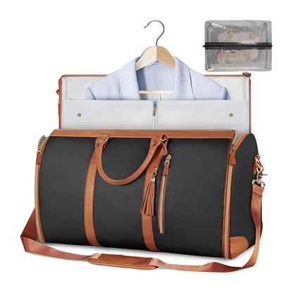 High Capacity Folding Travel Duffle – Waterproof Bag That Unfolds to Hang Clothes